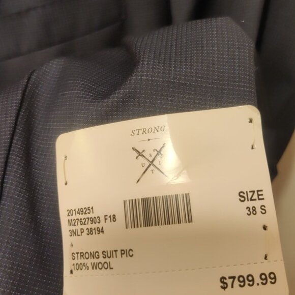 Strong Suit 38S 31w navy microcheck slim fit tailored soft tailoring 100% wool - Picture 3 of 12